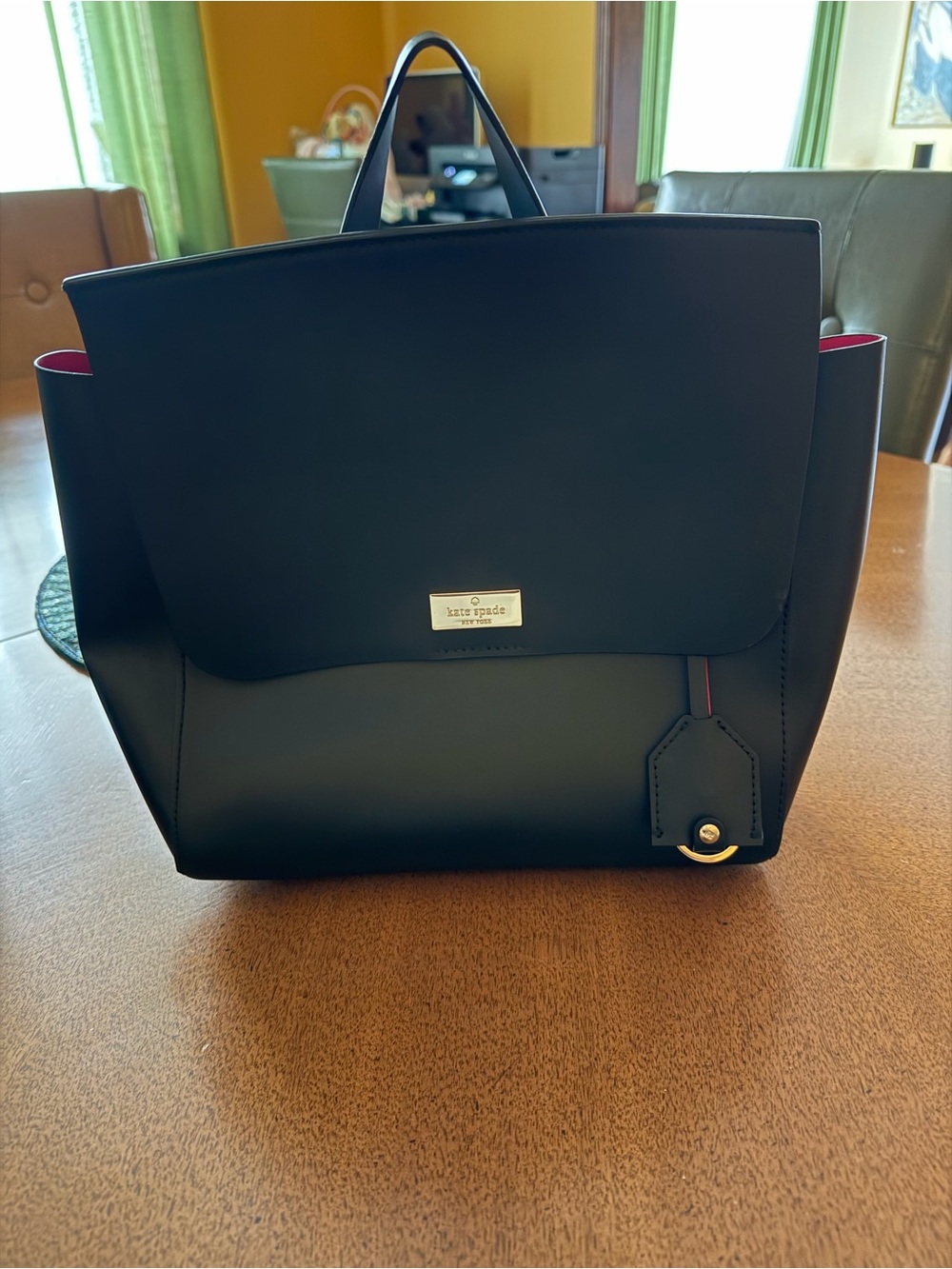 kate spade Black Leather Backpack with Red Trim